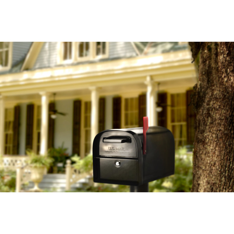 Large Black Steel Post Mount Locking Mailbox