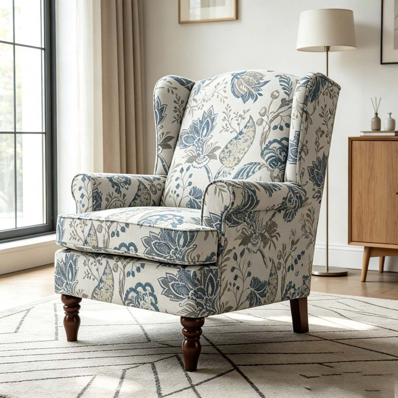 Chaise d'appoint moderne avec pieds en bois rétro, fauteuil rembourré confortable, Bleu antique-1