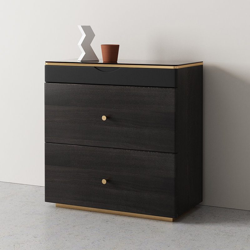 High-quality Modern Nightstand,Glass Top,No assembly required, Black
