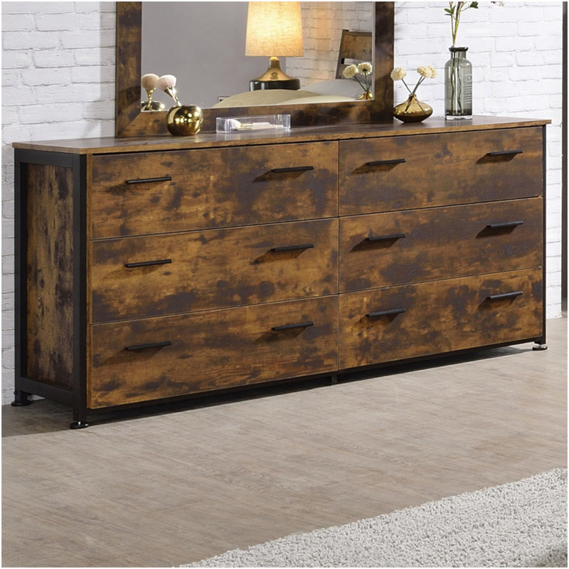 Commode 6 tiroirs en chêne rustique et noir