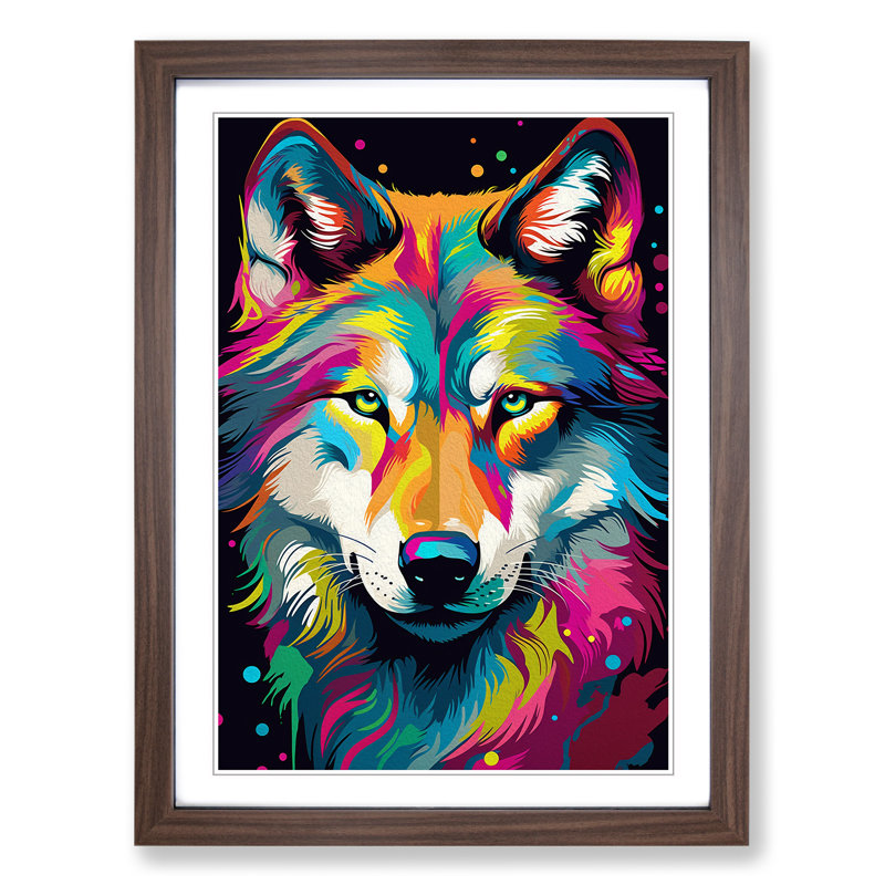 Wolf Pop - Single Picture Frame Print on Wood, Walnut, 46cm H x 34cm W x 2cm D