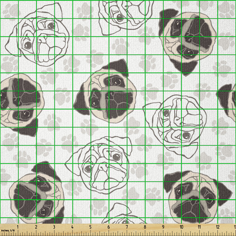 Denyla Pug Portraits Traces Paw Multi-Purpose Fabric