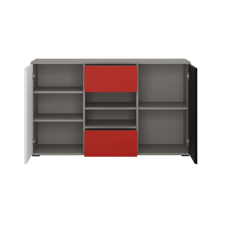 Huyet 2 Drawer Chest, White/Black/Chili Red