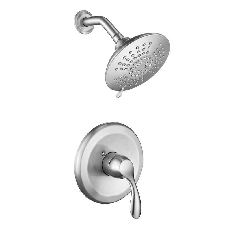 Modern Wall Mount Shower Faucet Set with Round Shower Head and Single Handle Water Control, Brushed Nickel