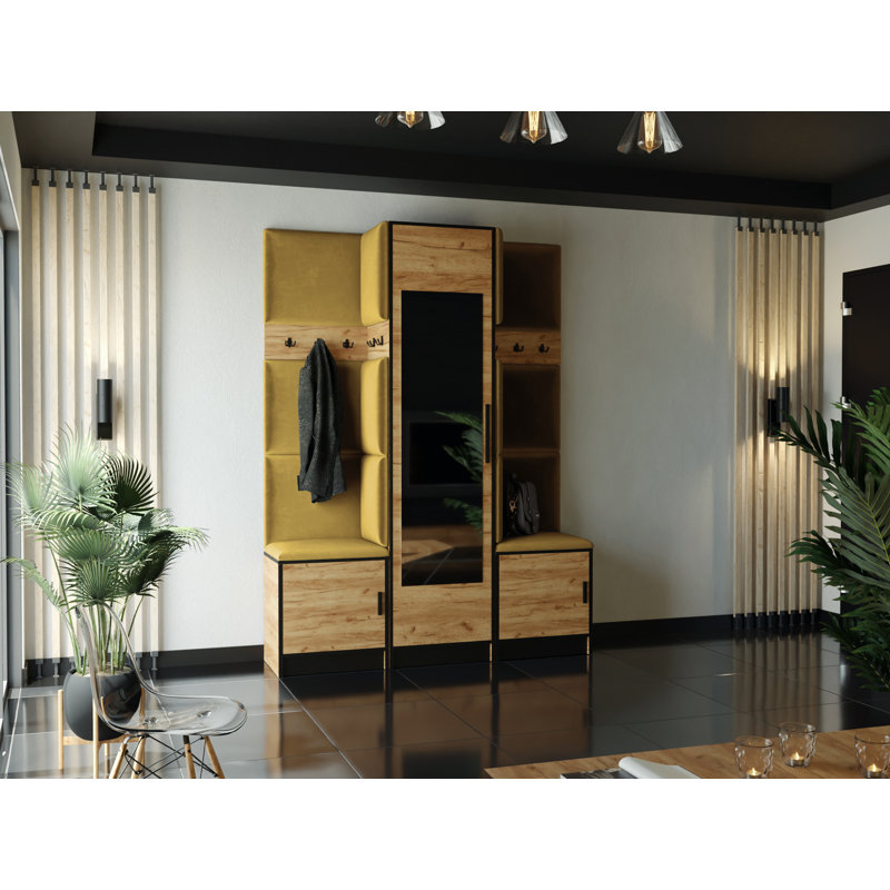 Tarcienne Hall Tree 160cm Wide with Bench, Oak/Yellow