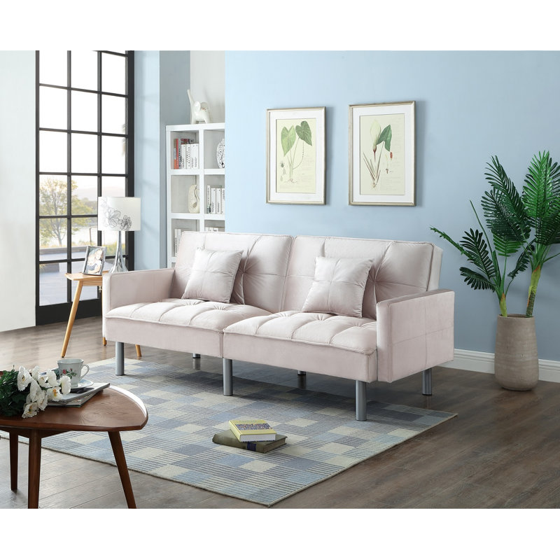 Silvester 75" Velvet Square Arm Sofa Bed Sleeper Love Seat, Beige