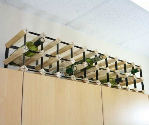 Felica 30 Bottle Floor Wine Bottle Rack, Natural Pine / Black Steel