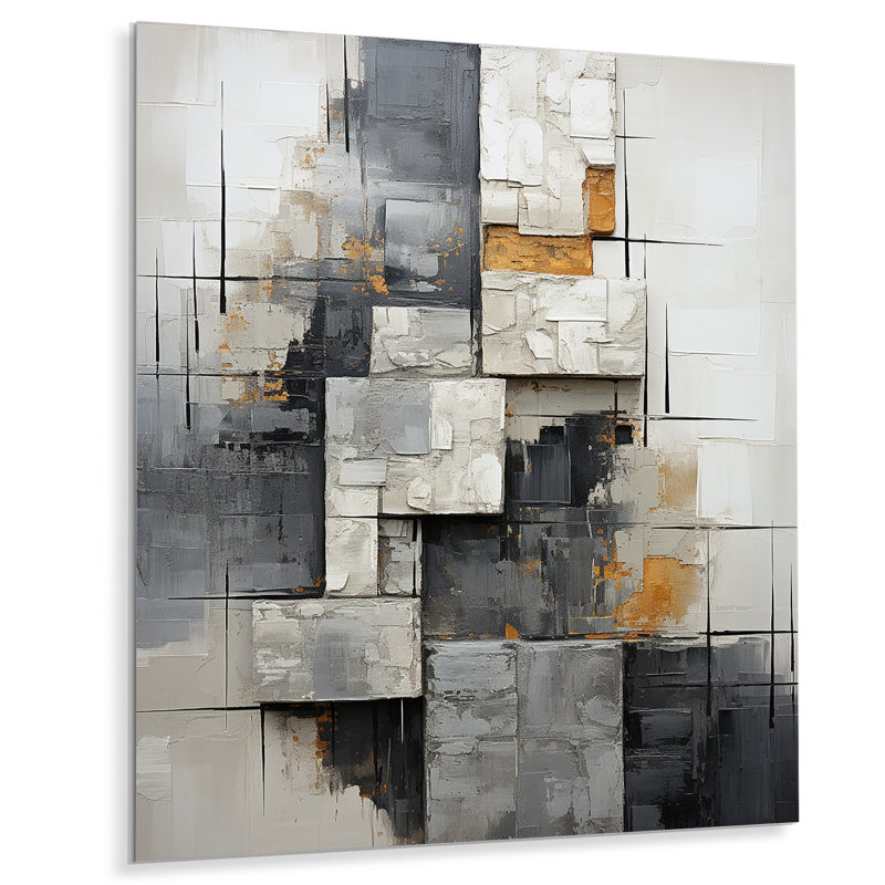 Gris et blanc, paysage urbain abstrait 4 - collages abstraits, art mural en métal, H 32 po x l 24 po x P 1 po