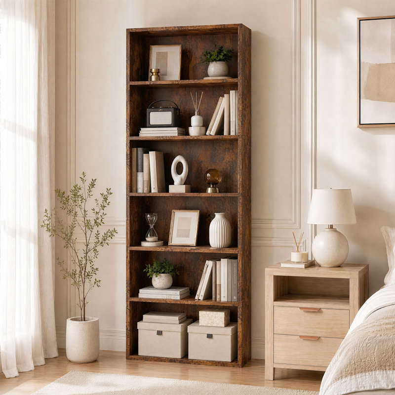 Bibliothèque 63 po H 6 po, (6 tablettes) H 63 po x l 23,8 po x P 9,2 po, Brun rustique