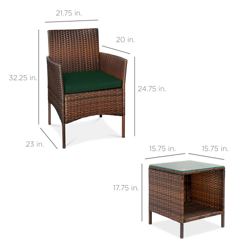 Patio Bistro Set, Brown, Midnight Green