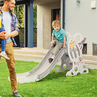 Glissade pour enfants de 1,5 à 3 ans, gris, thème de fusée amusant, jeu inspirant qui enflamme l’imagination et glissade intérieure grise, escalier antidérapant, idéal pour 18 à 36 mois