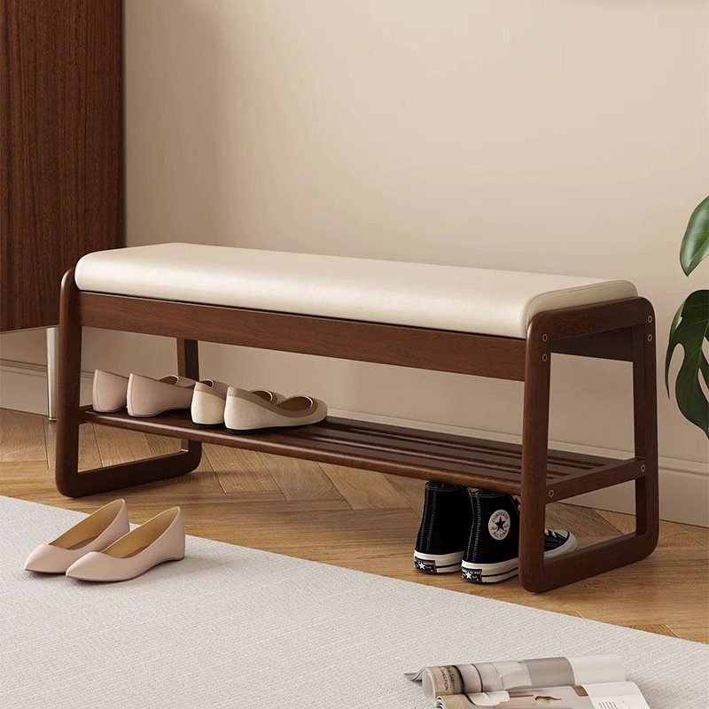 Banc d'entrée rembourré en bois massif