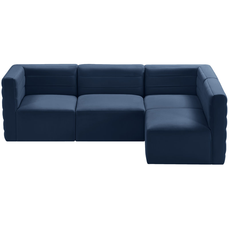 Enso Velvet L-Shaped Sectional Reversible, Navy Velvet