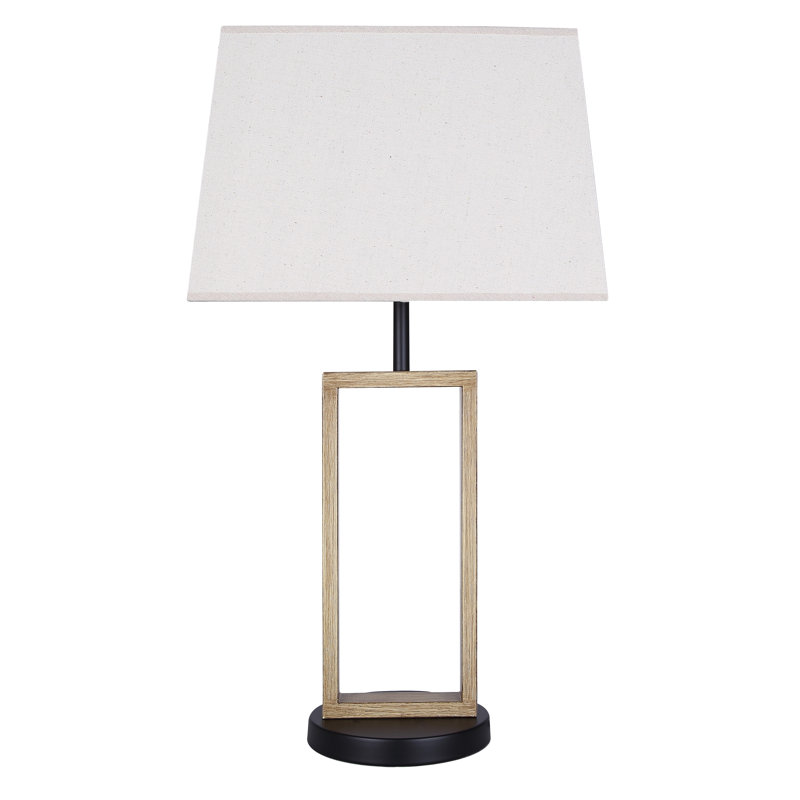 Laqueda 1 Light Table Lamp With Matte Black And Brushed Brown Finish And Natural Cream Shade