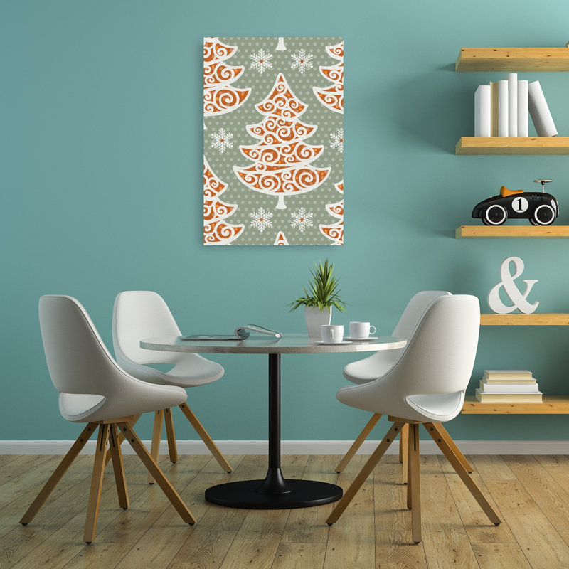 «Gingerbread Christmas Trees», art de paysage rustique traditionnel rétro, paysage d'hiver, H 36 po x l 24 po