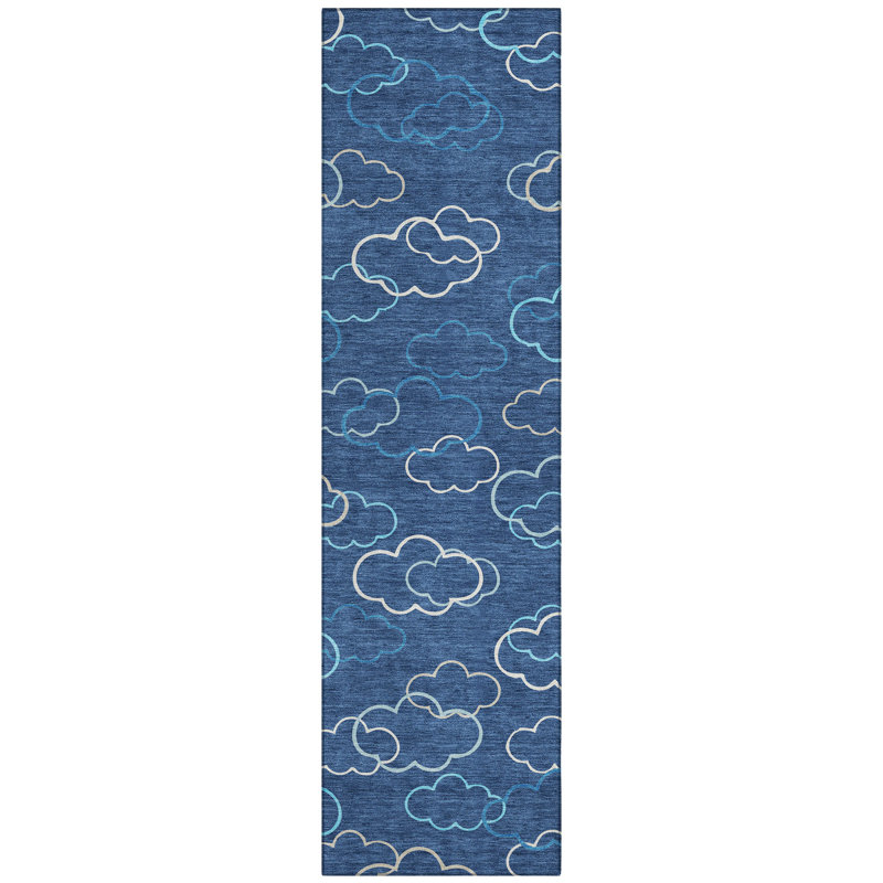 Machine Washable Indoor/Outdoor Chantille ACN2508 Kids Rug, Runner 2'3" x 7'6", Navy