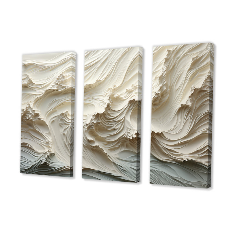 «White and Blue Wave Papercut Style II - Coastal Waves», ensemble d'art mural, Toile tendue, H 40 po x l 60 po x P 1 po