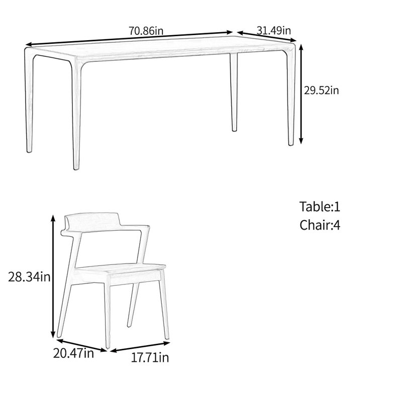All solid wood multifunctional table set, 29.52"H x 70.86"L x 31.49"W