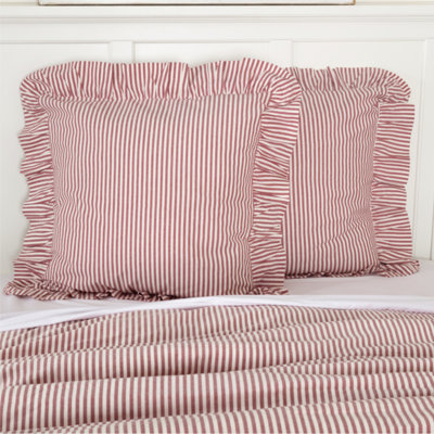 Farmhouse Ticking Red Fabric Euro Sham