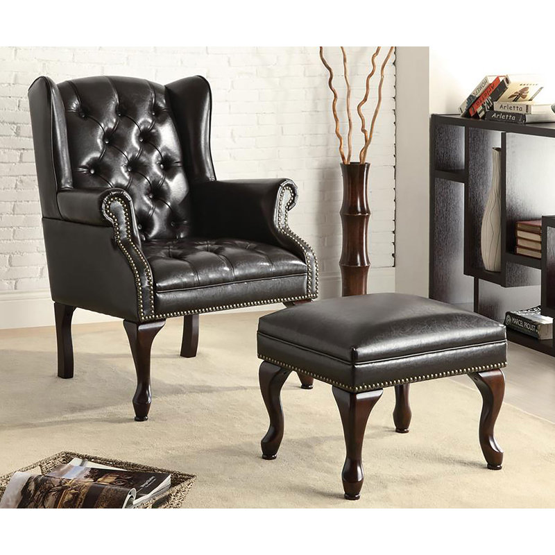 Fauteuil à oreilles et repose-pieds capitonnés de l 74,93 cm