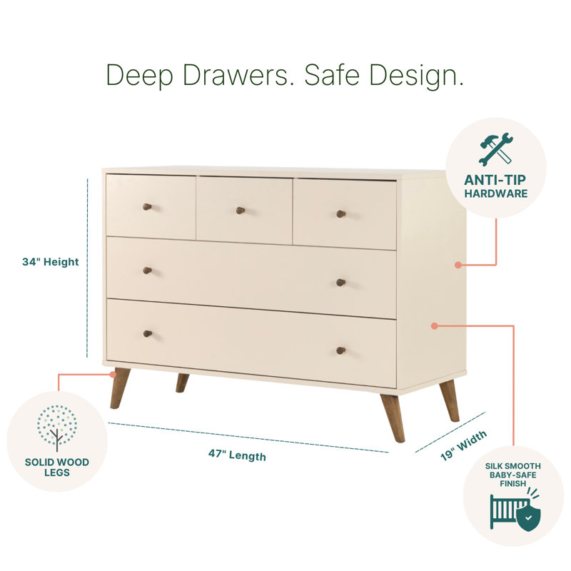 Austin 5-drawer Dresser, White/natural, Almond Milk/Walnut