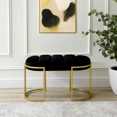 Velvet Tufted End of Bed Bench, Modern Accent Bench for Living & Bedroom with Iron Metal Legs