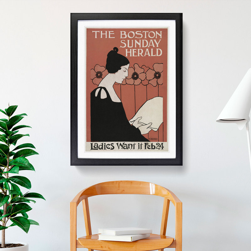 The Boston Sunday Herald by Ethel Reed - Picture Frame Graphic Art, 36cm H x 27cm W x 2cm D, Black Framed