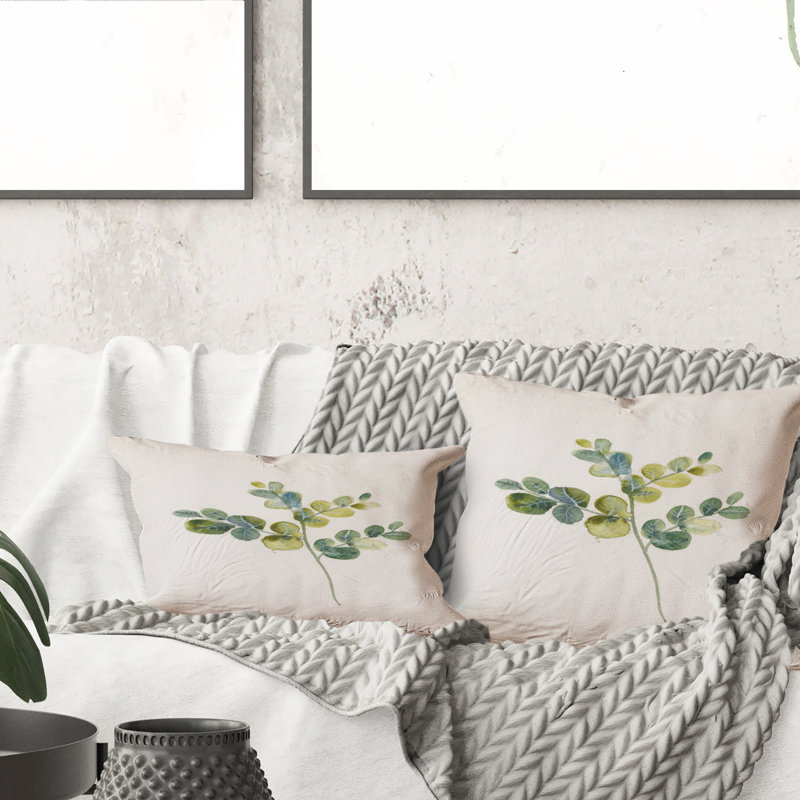 Coussin Eucalyptus Leaves On White II - Traditional, 16 po x 16 po