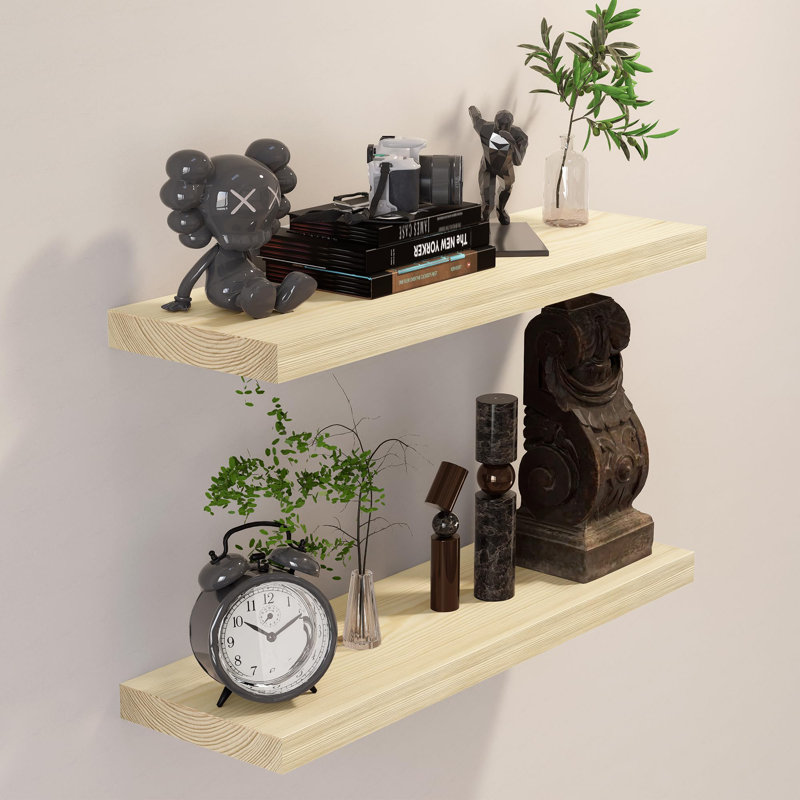 Solid Wood Floating Shelves，Rustic Wooden Wall Shelves, Unfinished, 1.25" H x 24" W x 6.7" D