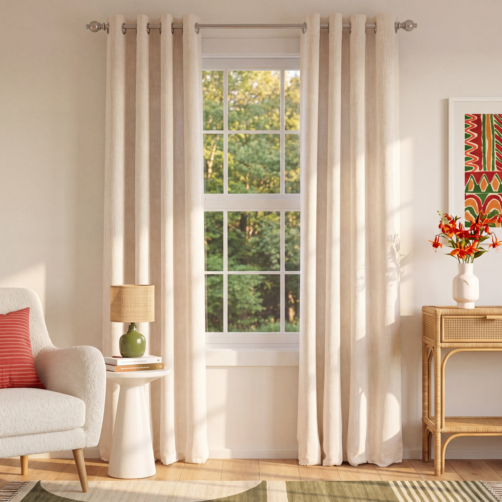 Textured Linen-Blend Blackout Curtain Panel Set, Ivory, 50" W x 96" L