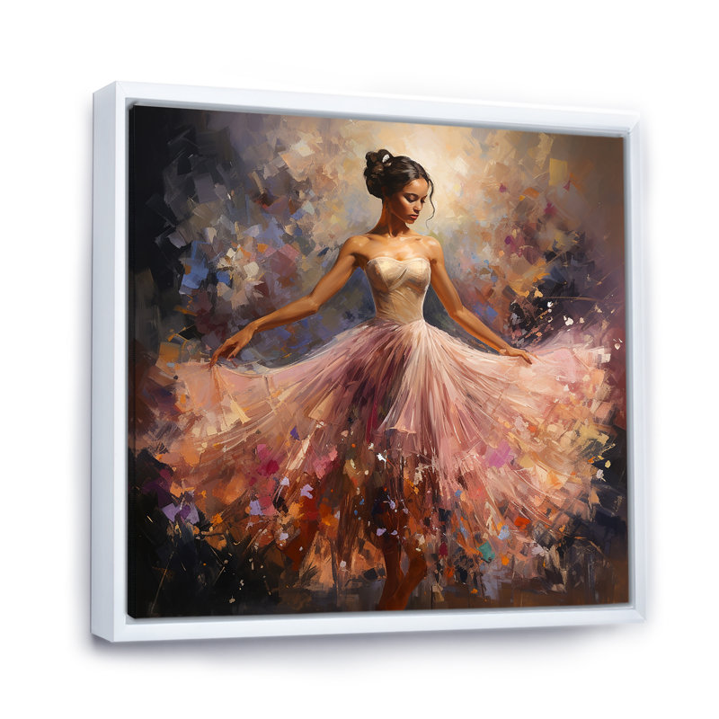 Danse rose de la ballerine - Ballet, art mural, H 30 po x l 30 po x P 1,5 po, Cadre flottant blanc