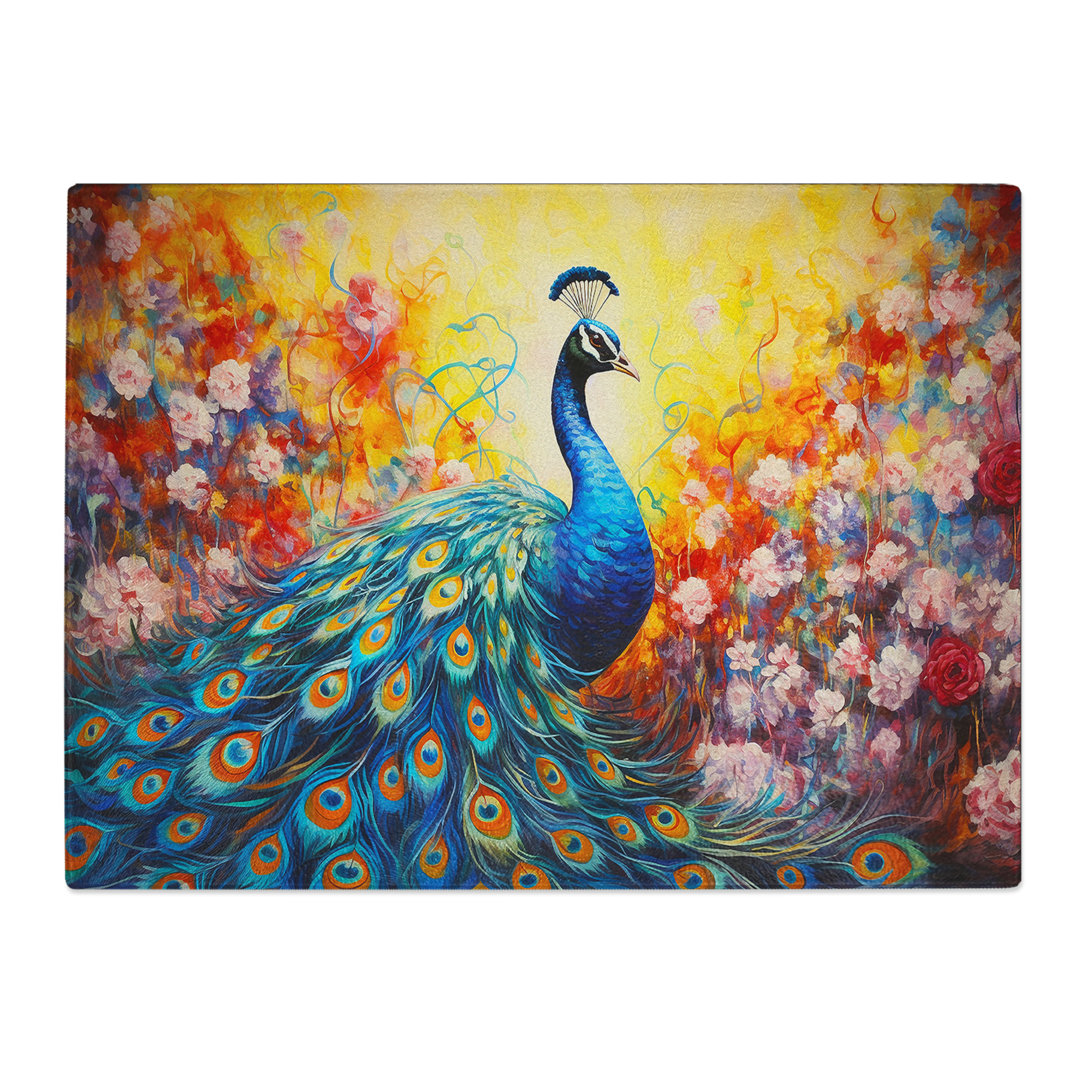 Peacock Action  Glass Chopping Board