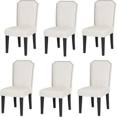 Ensemble de 6 chaises de salle à manger, pieds en bois, chaises d'appoint rembourrées d'une capacité de 500 lb, design rétro, installation rapide, pour la salle à manger, la cuisine, le restaurant, le café