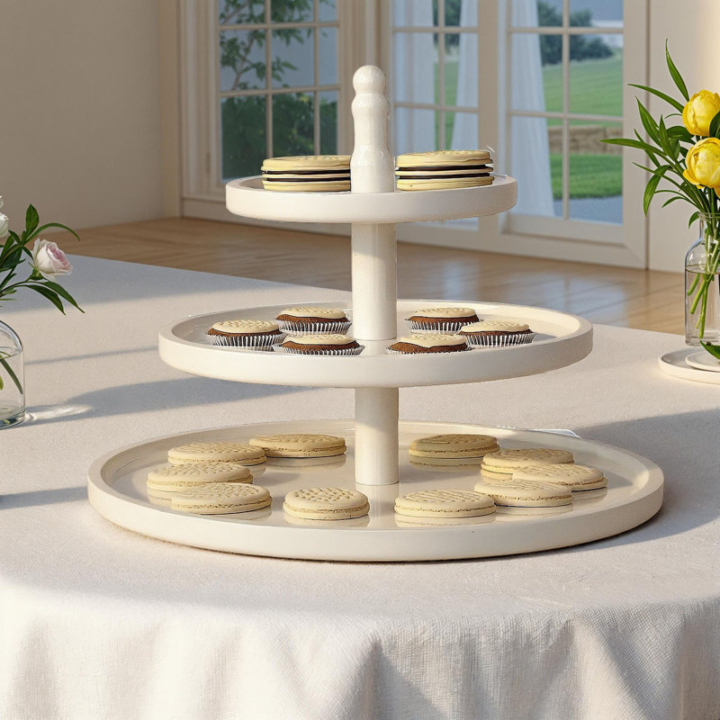 Wood Lacquered 3-Tier Round Tray