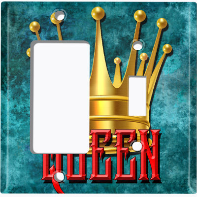 Metal Light Switch Plate Outlet Cover (Queen Crown Teal - (L) Single GFI / (R) Single Toggle)