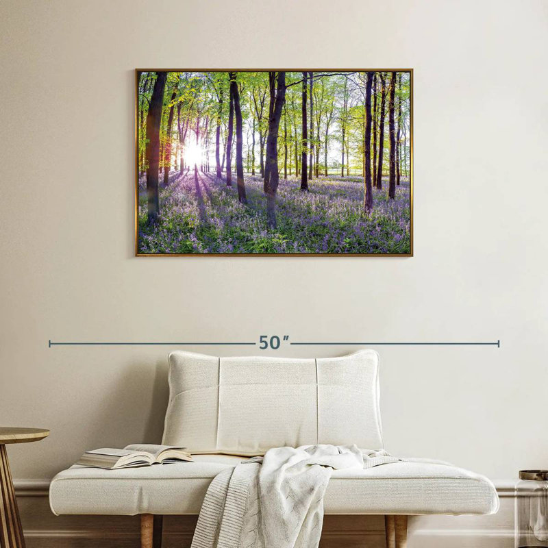 Bluebells and sunrise, Cadre flottant doré, 37 po x 25 po
