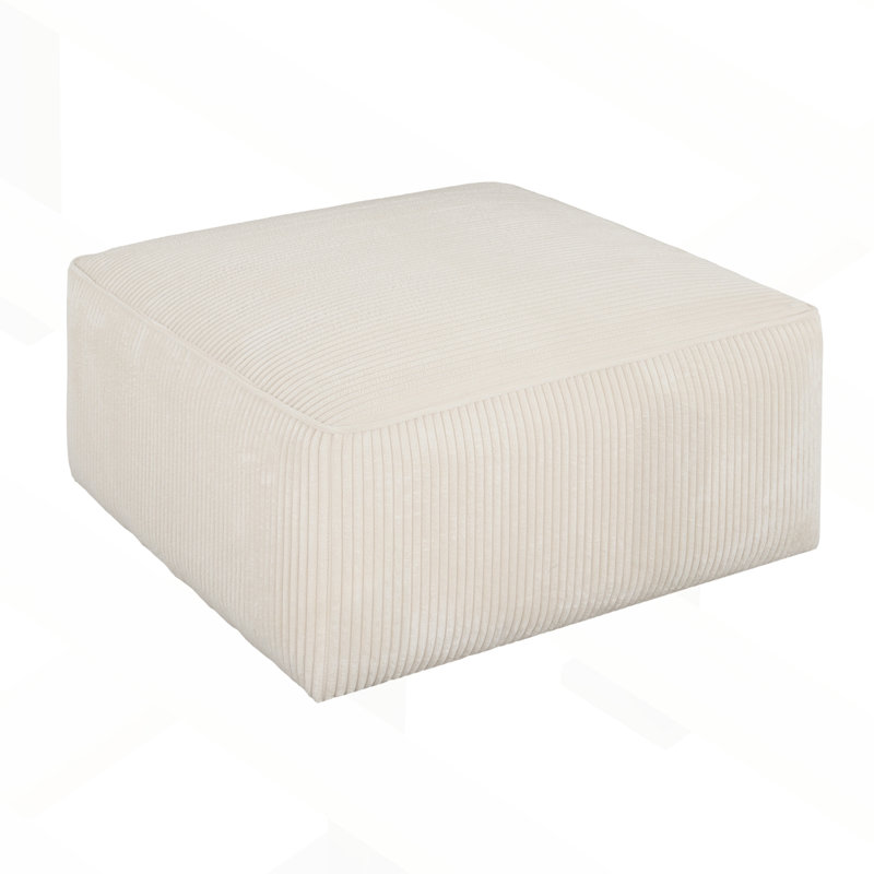 Orrey Upholstered Ottoman, Beige Corduroy, 16.25" H x 30.25" W x 30.25" D