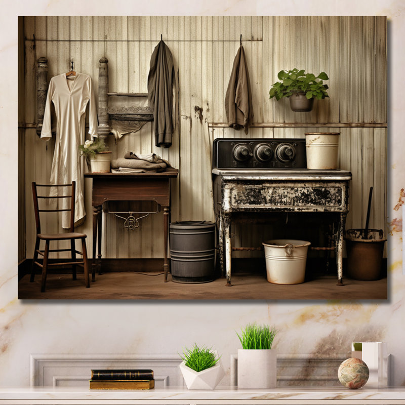 «Farmhouse Laundry Charm III», art mural, Toile tendue, H 16 po x l 32 po x P 1 po