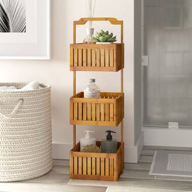 Hanging Shower Caddy Basket , Bamboo Bathroom Hanging Shower Organizer  2-tier