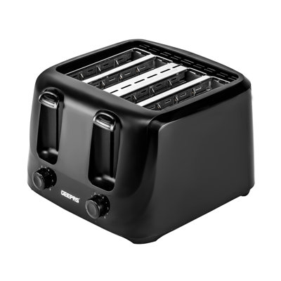 GEEPAS 4 Slice Toaster | 6 Browning Levels with Cancel Function | For Thin Small Bread Slice | 2 Independent Controls 2 Removable Crumb Trays Cool Touch High Lift | 1 Yr Warranty 1400W