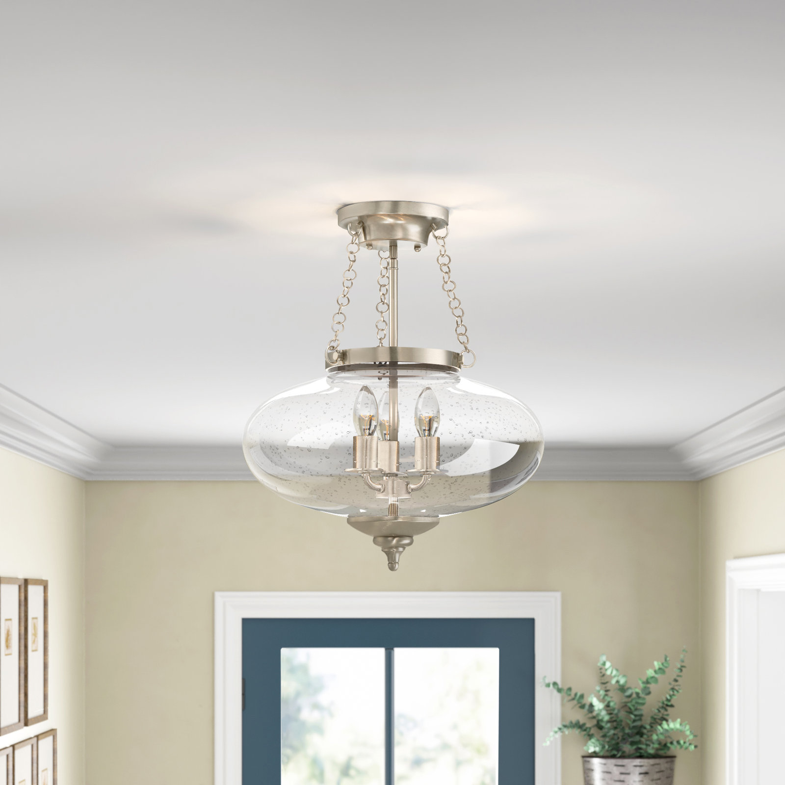 Faiyaz 3 - Light Semi Flush Mount, Satin Nickel