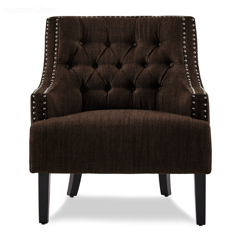 Upholstered Wingback Chair, Chocolate Fabric