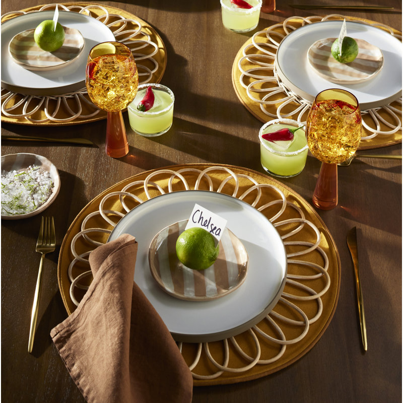 Blush And Pine Color Block Round Placemat Set Of 4, Brass