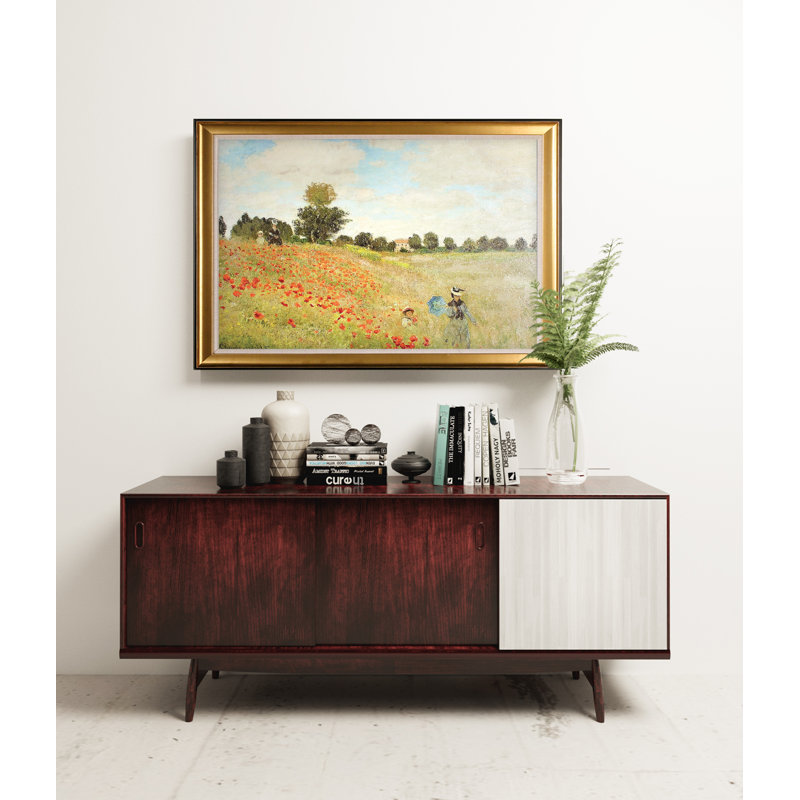 « popy field », reproduction sur toile tendue encadrée, Cadre doré