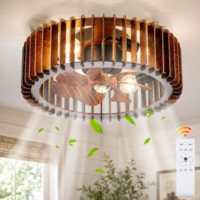 20'' Farmhouse Reversible Wooden Ceiling Fan With Lights And Remote Control