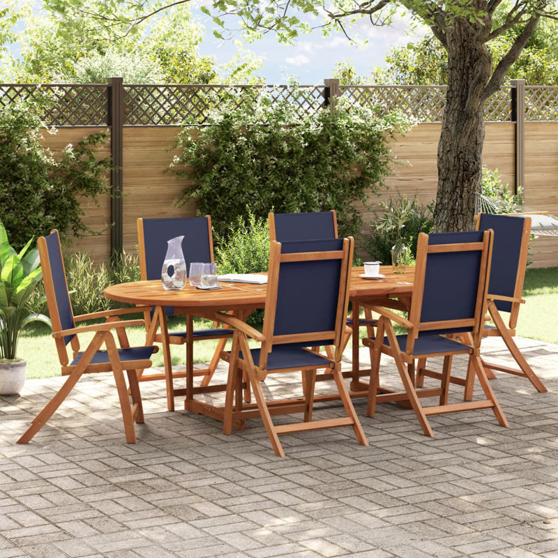 6 - Person Wood Patio Dining Set with Rectangular Table, Blue