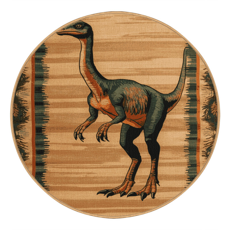 Tapis brun dinosaures lavable à la machine, Rond 4 pi
