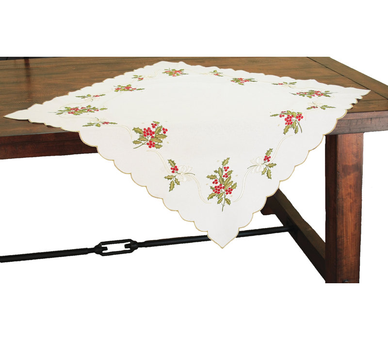 Holly Berry Embroidered Table Topper