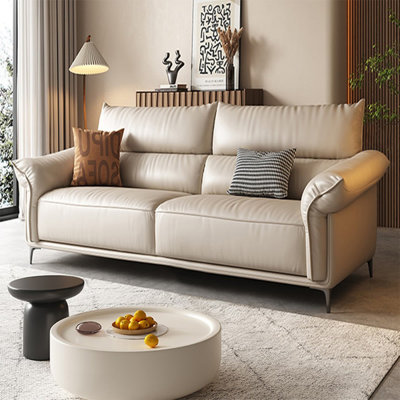 Creamy-white Genuine Leather Standard Sofa cushion Loveseat