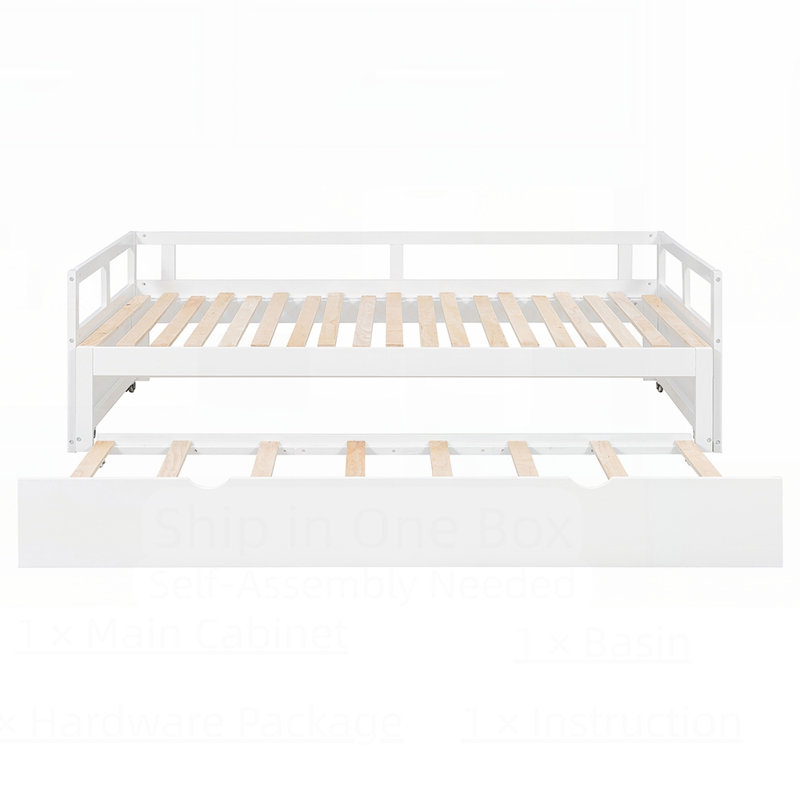 Lit de jour à rallonge polyvalent de taille simple à très grand avec lit gigogne, fabrication en bois de pin massif et conception coulissante facile pour une efficacité maximale de l'espace